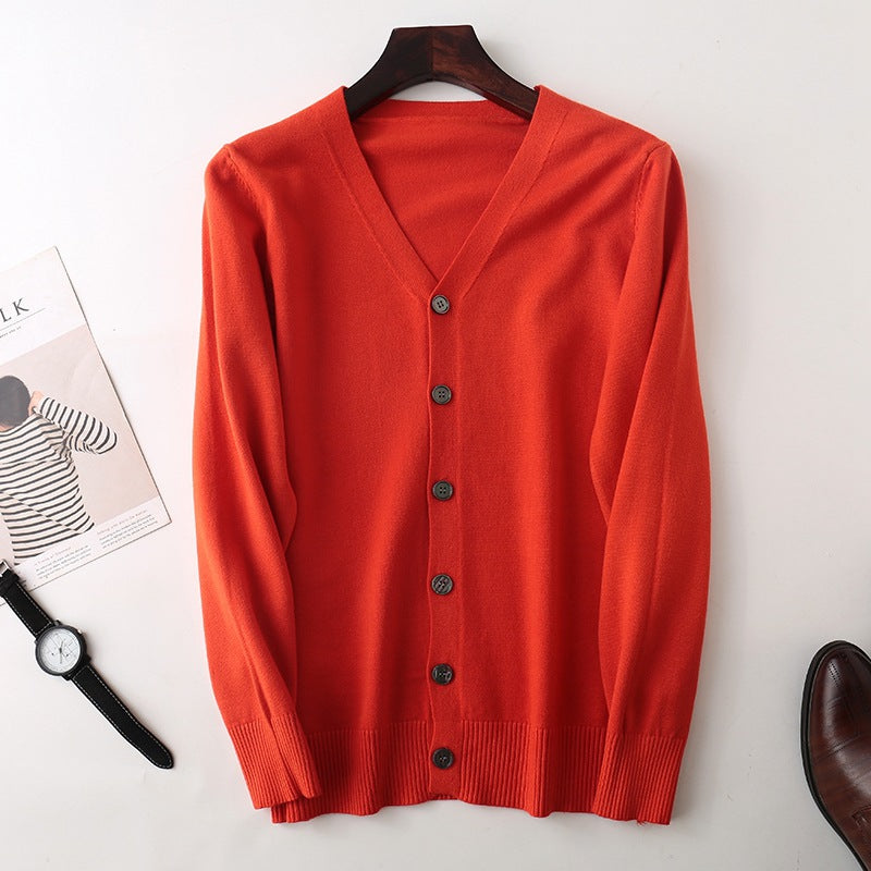 Herren Feiner V‑Ausschnitt-Cardigan aus leichtem Feinstrick mit geripptem Saum Drune