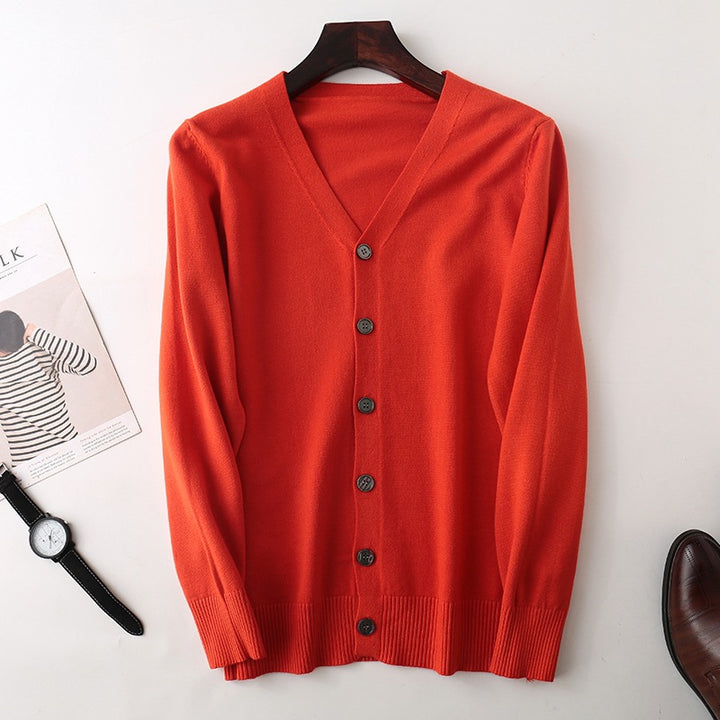 Herren Feiner V‑Ausschnitt-Cardigan aus leichtem Feinstrick mit geripptem Saum Drune