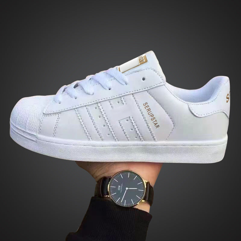 Damen Sportliche Freizeit Sneakers mit Lederoberfläche und rutschfester Sohle Drune