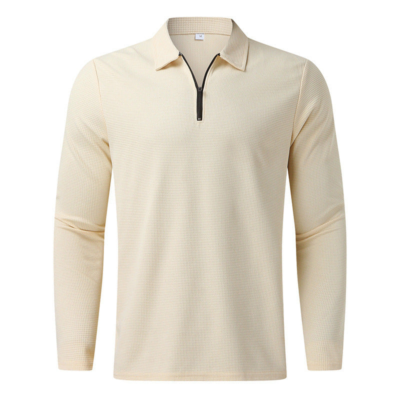 Herren Feines Waffelstrick-Halbzip-Polo mit Kentkragen & Langarm Drune