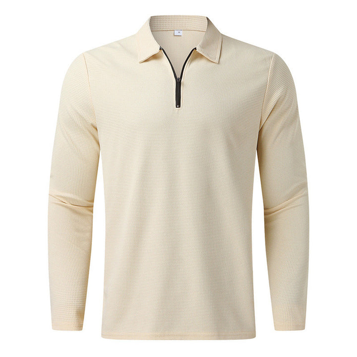 Herren Feines Waffelstrick-Halbzip-Polo mit Kentkragen & Langarm Drune