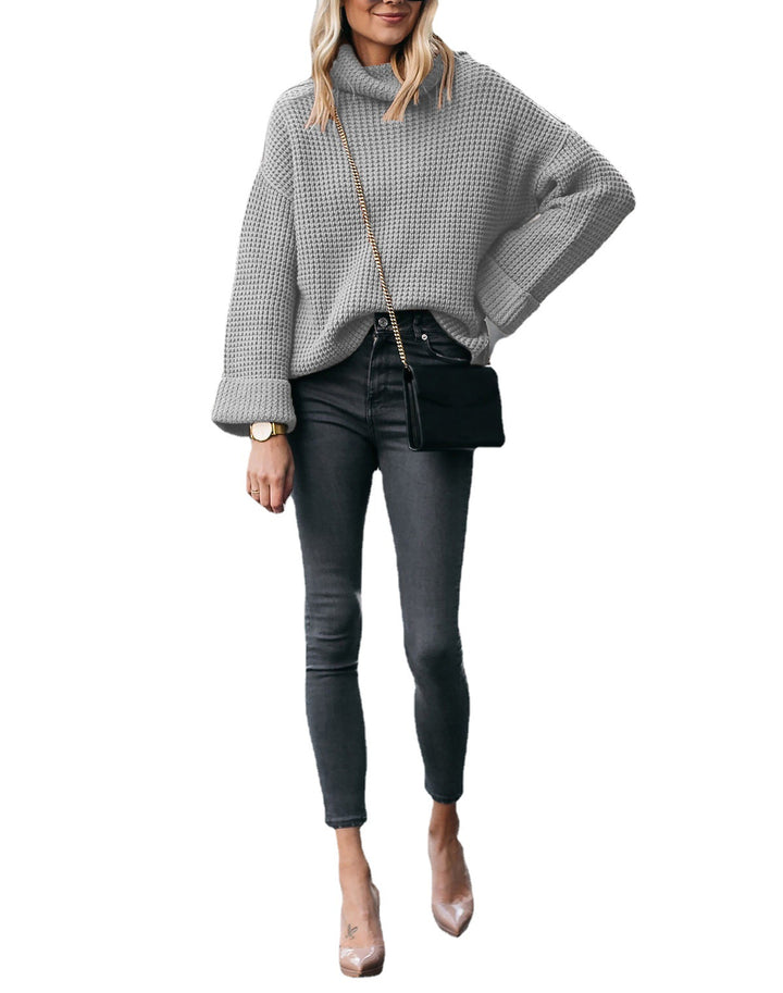 Damen Oversized Strickpullover mit hohem Kragen und strukturiertem Design Drune
