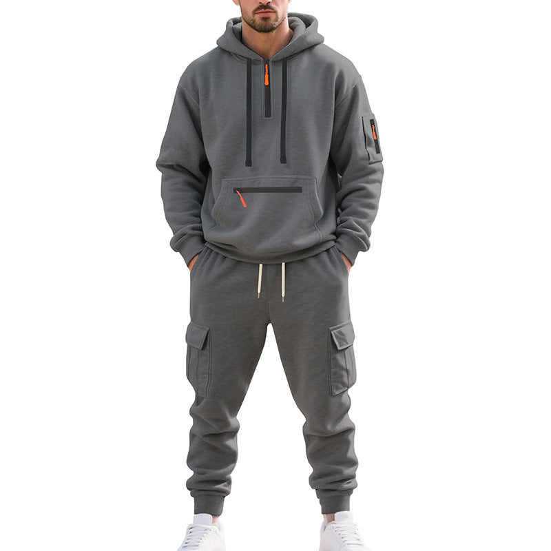Herren Zweiteiliger Performance-Jogginganzug mit Kapuzen-Hoodie, wasserabweisenden Reißverschlüssen und Cargo-Jogger Drune