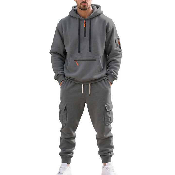 Herren Zweiteiliger Performance-Jogginganzug mit Kapuzen-Hoodie, wasserabweisenden Reißverschlüssen und Cargo-Jogger Drune