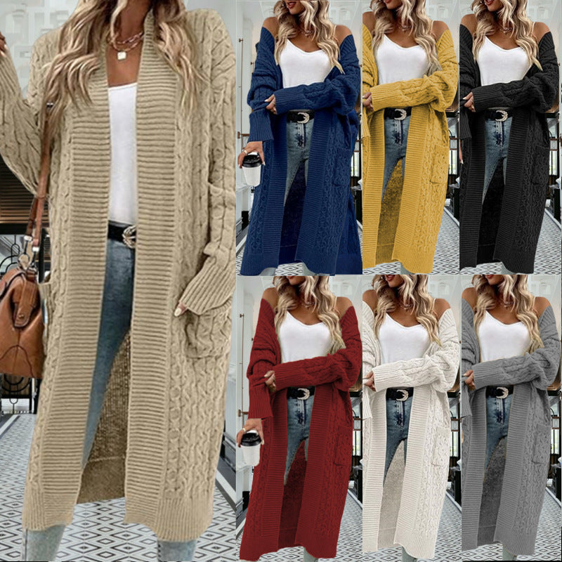 Damen Strickmantel mit elegantem Zopfdesign und praktischen Taschen Drune