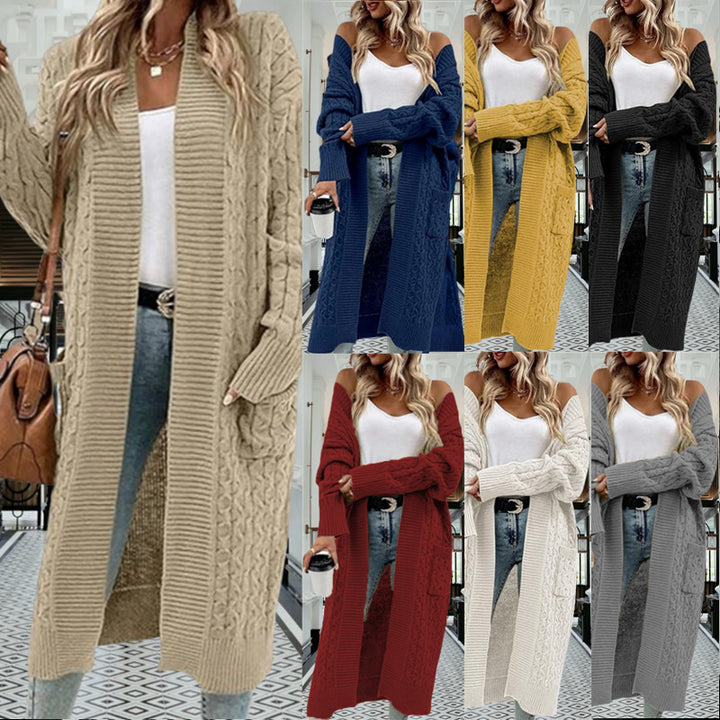Damen Strickmantel mit elegantem Zopfdesign und praktischen Taschen Drune
