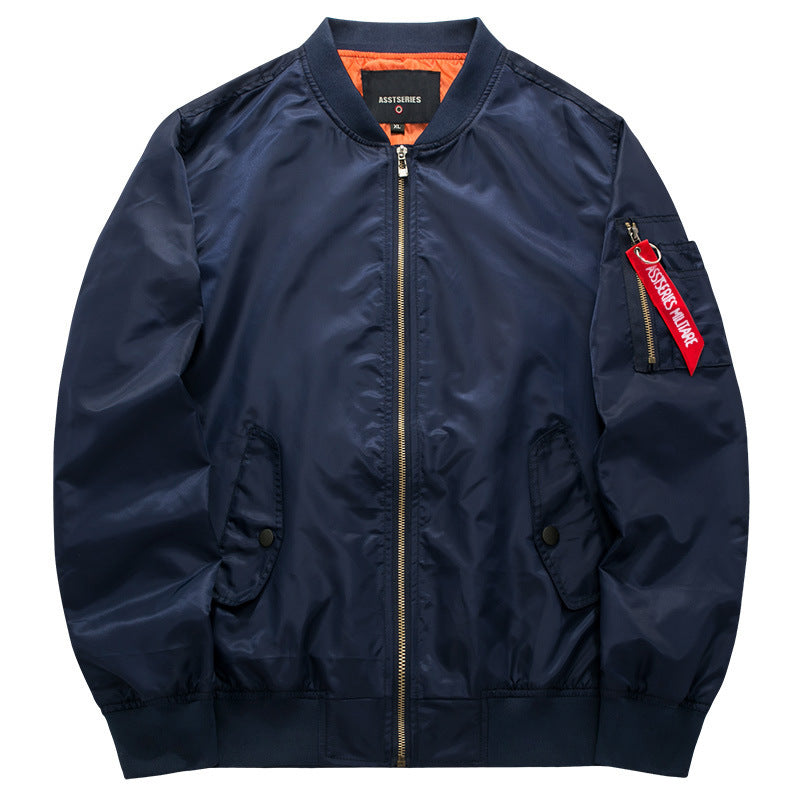 Herren Moderne Nylon-Bomberjacke mit kontrastierendem Innenfutter, Ärmel-Reißverschlusstasche und Rippbündchen Drune