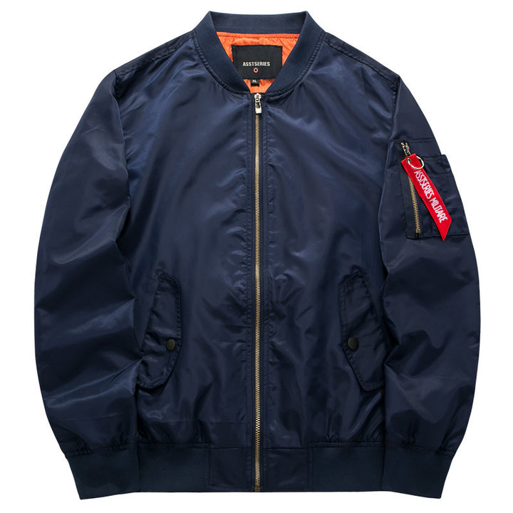 Herren Moderne Nylon-Bomberjacke mit kontrastierendem Innenfutter, Ärmel-Reißverschlusstasche und Rippbündchen Drune