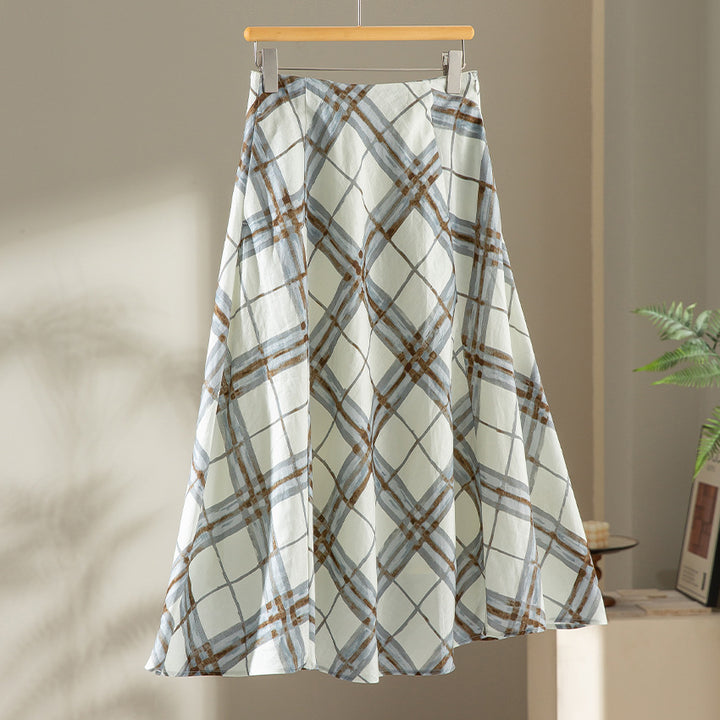 Damen Midirock in A-Linien-Silhouette mit aquarelliertem Karomuster Drune