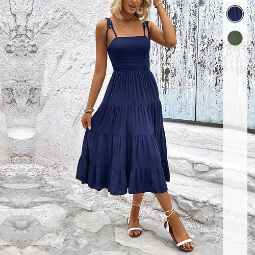 Damen Maxi-Kleid mit luftigem Rüschensaum und verstellbaren Trägern Drune