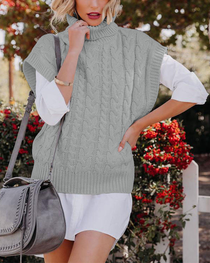 Damen elegante Strickweste mit Stehkragen und Zopfmuster Drune