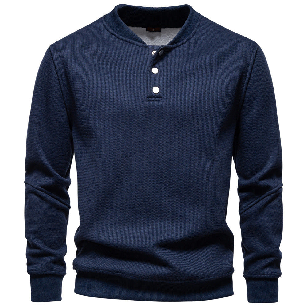 Herren nan Waffelstruktur-Henley-Pullover mit kurzem Druckknopfverschluss und Rippbündchen Drune