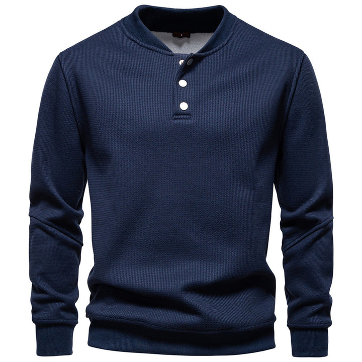 Herren nan Waffelstruktur-Henley-Pullover mit kurzem Druckknopfverschluss und Rippbündchen Drune