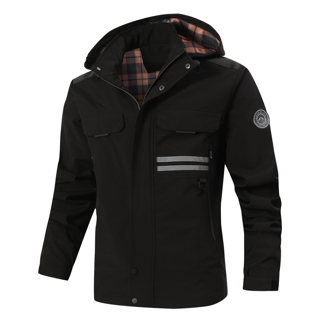 Herren Technische Parka-Jacke mit Kapuze, Reflektierenden Details und Karo-Innenfutter Drune