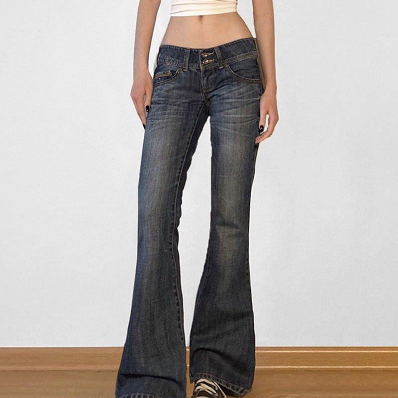 Damen Flared Jeans mit hohem Taillenbund und modischen Details Drune
