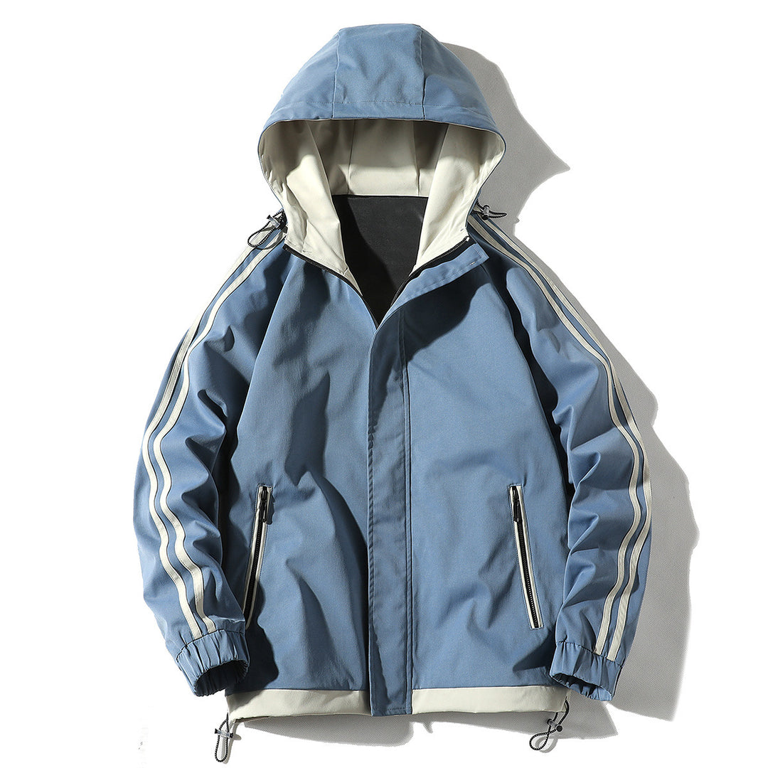 Herren Sportliche Outdoor‑Shelljacke mit Kapuze, reflektierenden Ärmestreifen und Reißverschlusstaschen Drune