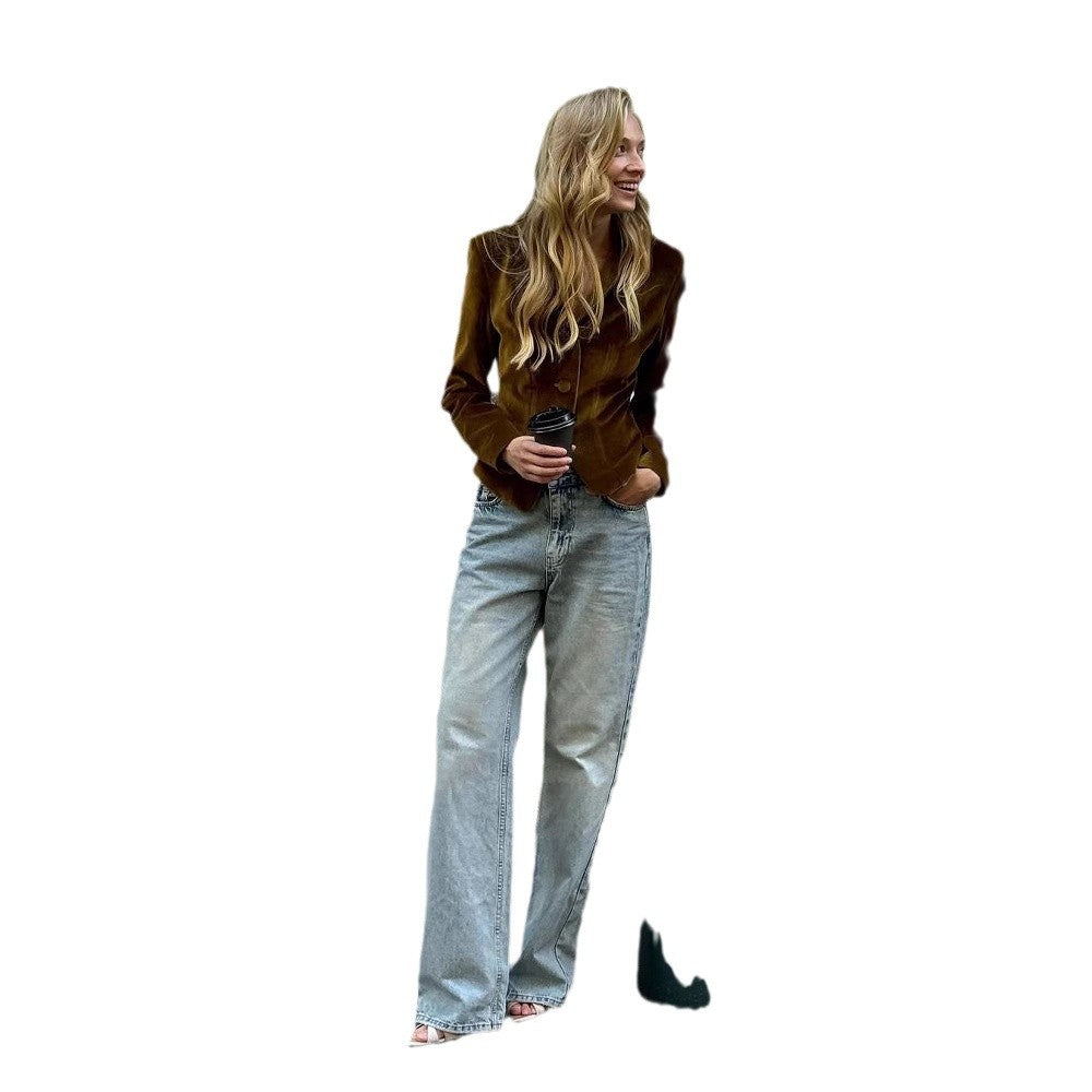Damen elegante Blazerjacke mit doppeltem Knopfverschluss und sanften Glanzeffekten Drune