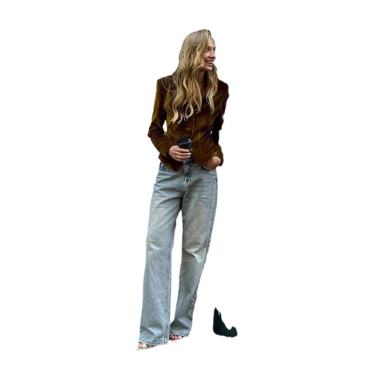 Damen elegante Blazerjacke mit doppeltem Knopfverschluss und sanften Glanzeffekten Drune