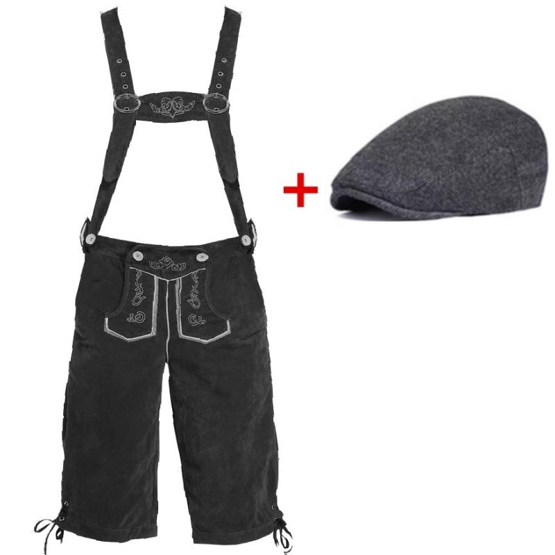 Herren nan kurze Trachtenlederhose mit verstellbaren Trägern und traditionellen Stickereien Drune