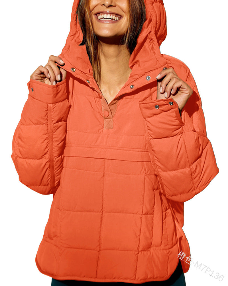 Damen Gefütterter Stepp-Anorak-Pullover mit Kapuze Drune