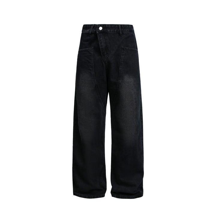 Damen Weite High‑Waist Jeans im Carpenter‑Style mit aufgesetzten Fronttaschen Drune