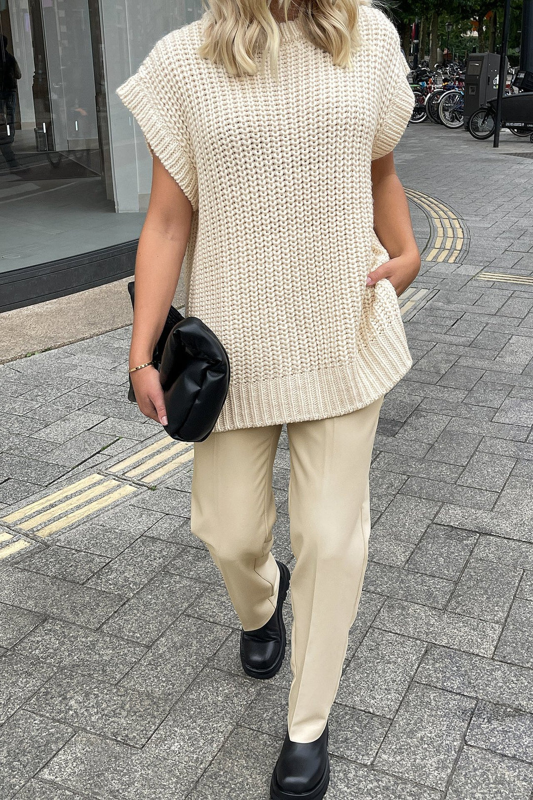 Damen Oversized Strickoberteil aus hochwertiger Baumwolle mit Tasche Drune