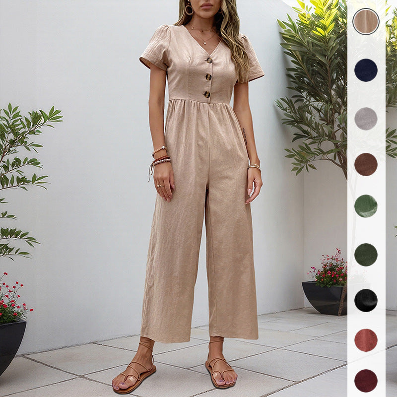 Damen Jumpsuit mit Knopfdetails und weiten Beinen Drune