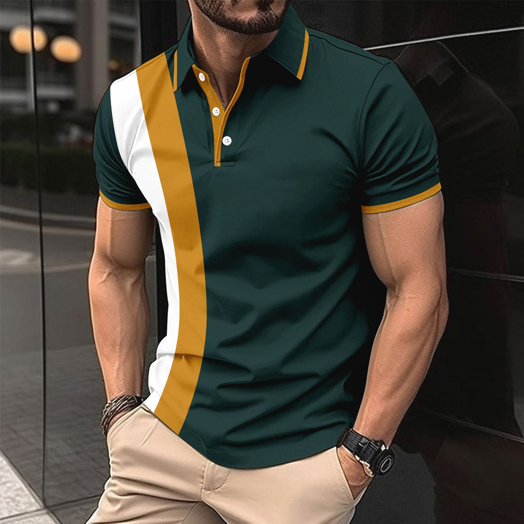 Herren kurzärmeliges Poloshirt mit modernen Farbblocks und atmungsaktivem Material Drune