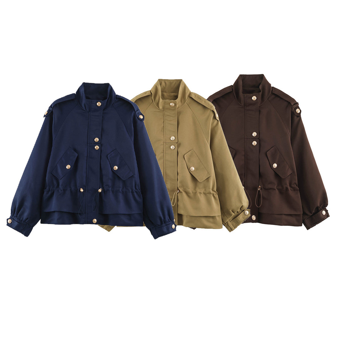 Damen Taillierbare Utility-Jacke mit Stehkragen, Schulterklappen und Pattentaschen Drune