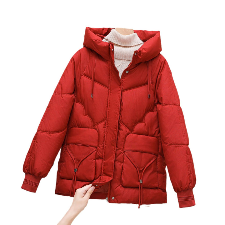 Damen gesteppte Winterjacke mit Kapuze und Herzdetails Drune