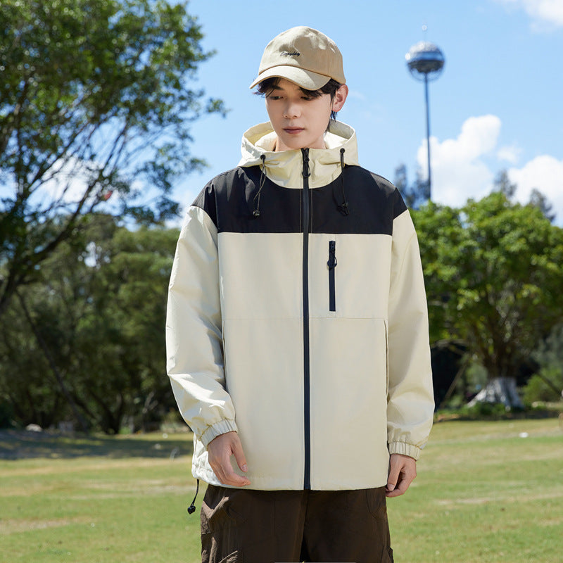 Herren Modische Windbreakerjacke mit verstellbarem Kapuzenkragen Drune
