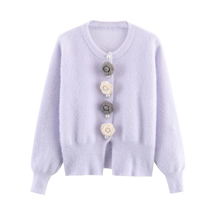 Damen stylische Strickjacke mit einzigartigen Blumenapplikationen Drune