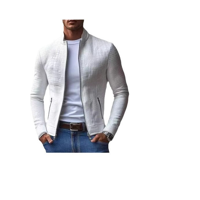 Herren elegante Kunstlederjacke mit kroko-ähnlicher Textur Drune