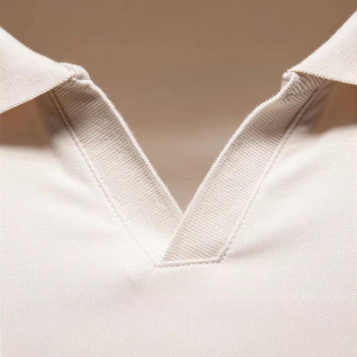 Herren nan feinstrickiges Kurzarm-Poloshirt mit offenem V-Kragen und elastischem Saum Drune
