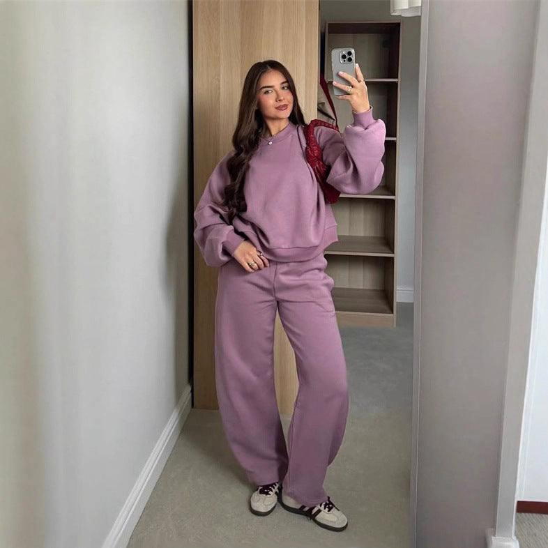 Damen Cropped-Sweatshirt mit hohem Rundhalsausschnitt und elastischer Tunnelzug Wide-Leg Jogginghose Set Drune