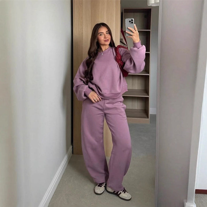 Damen Cropped-Sweatshirt mit hohem Rundhalsausschnitt und elastischer Tunnelzug Wide-Leg Jogginghose Set Drune
