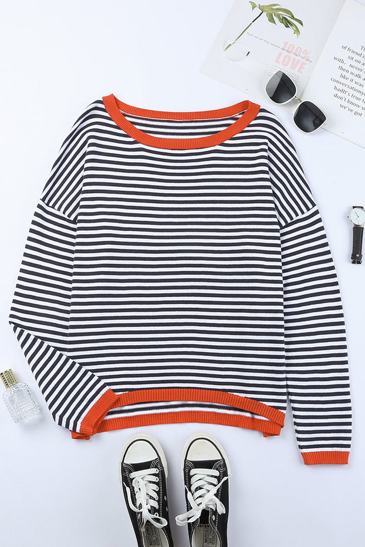 Drune Kontrast gestreifter Drop-Shoulder-Pullover