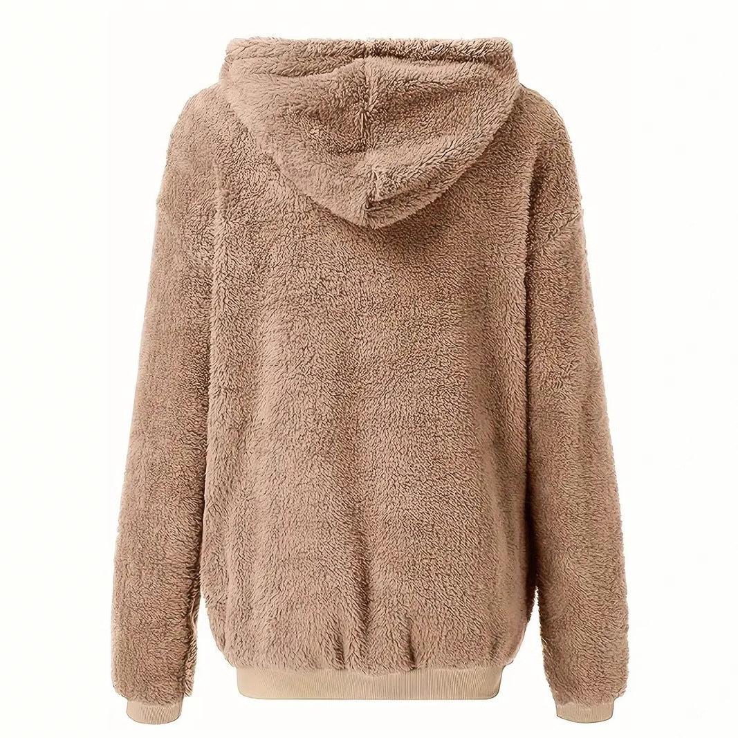 Damen Flauschige Kapuzenjacke mit Reißverschluss und praktischem Design Drune