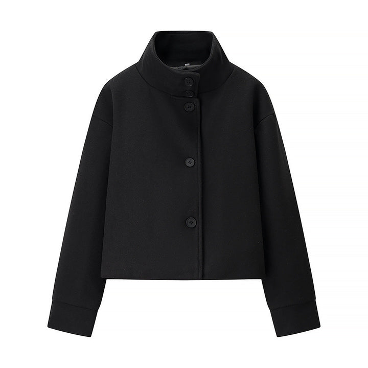 Damen elegante Kurzjacke mit hohem Kragen und schlichten Knopfdetails Drune