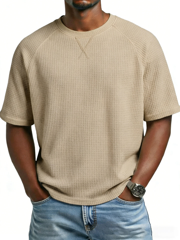 Herren lässiges Waffelstrick-T-Shirt mit Rundhalsausschnitt Drune