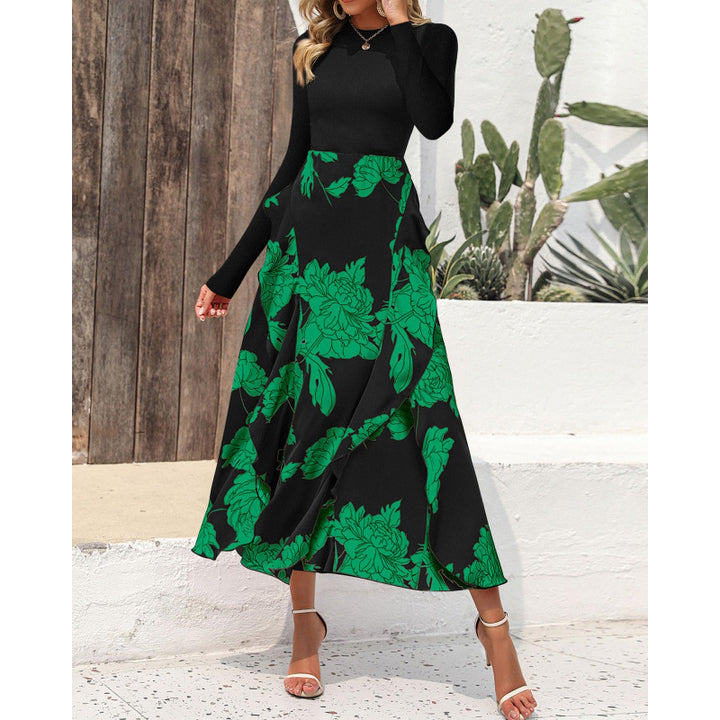 Damen Elegantes Maxikleid mit floralem Volant und langem Arm Drune