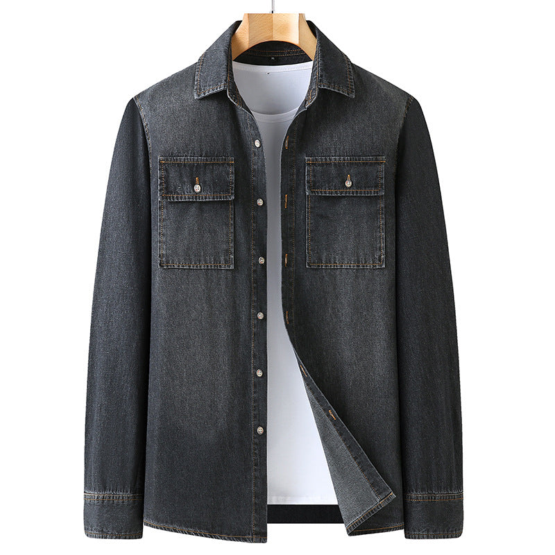 Herren Jeanshemd aus Denim mit Brustpattentaschen und Kentkragen Drune