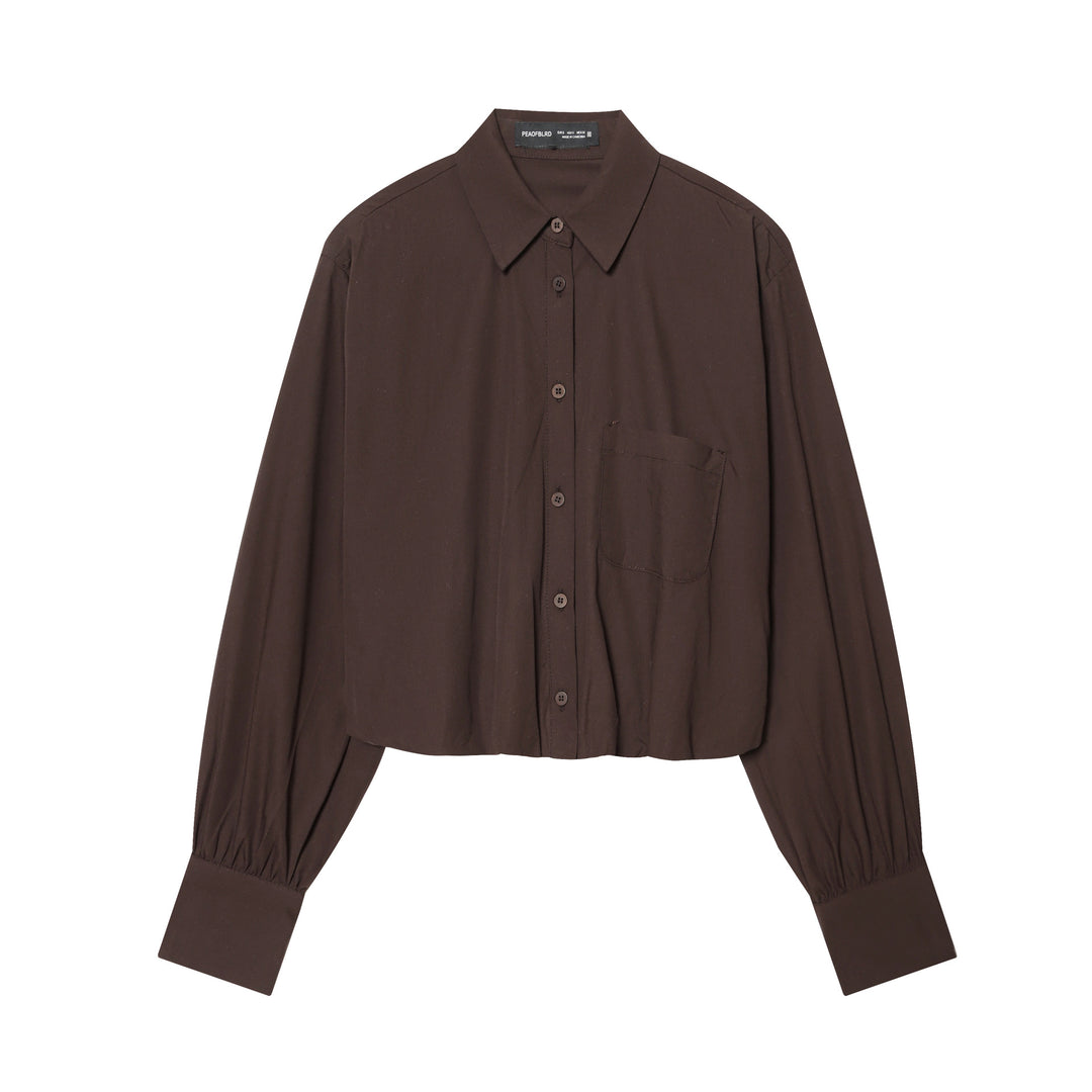 Damen nan cropped Karo-Hemd mit Ballonärmeln, Brusttasche und elastischem Saum Drune