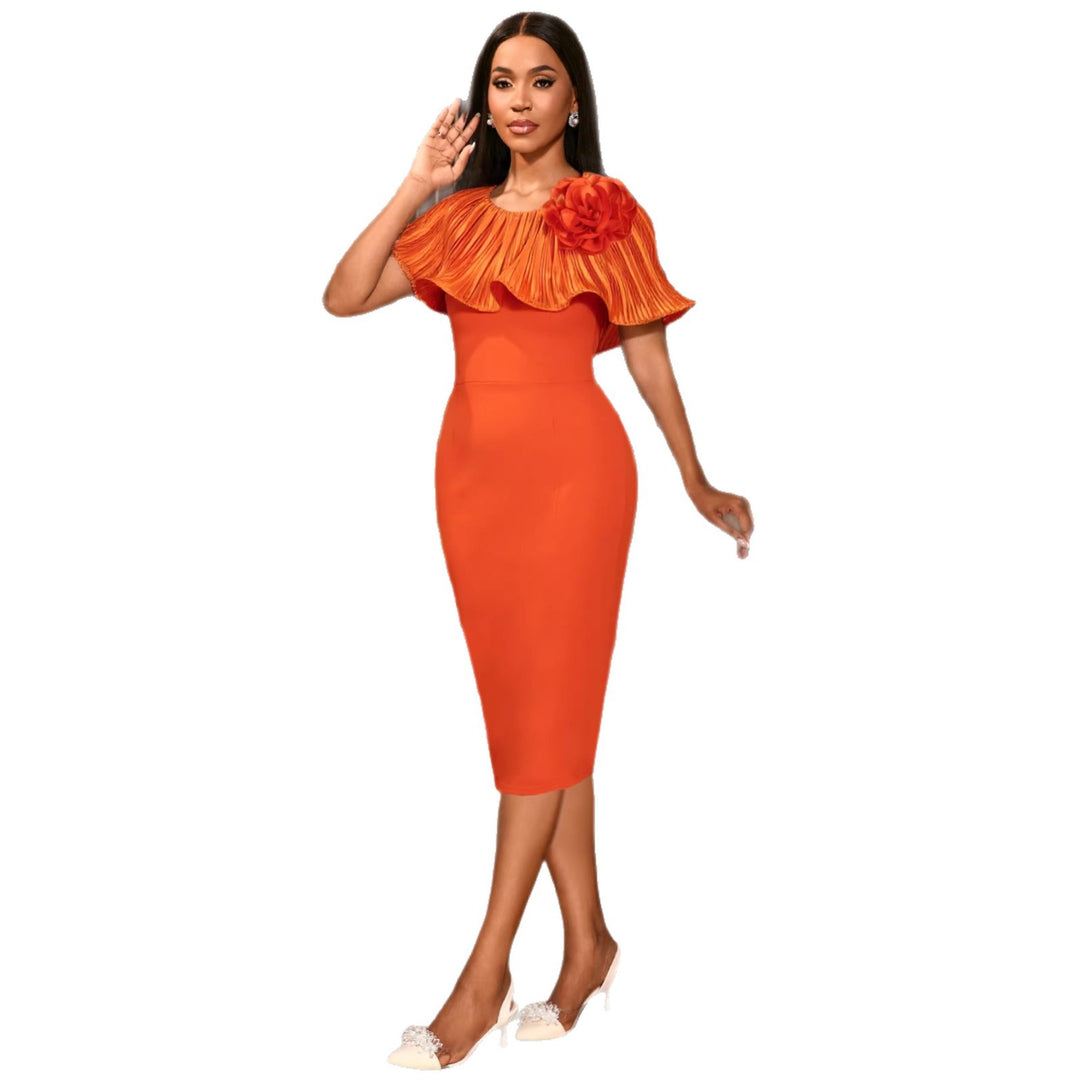 Damen figurbetontes Cocktailkleid mit drapiertem Volant und floraler Applikation Drune