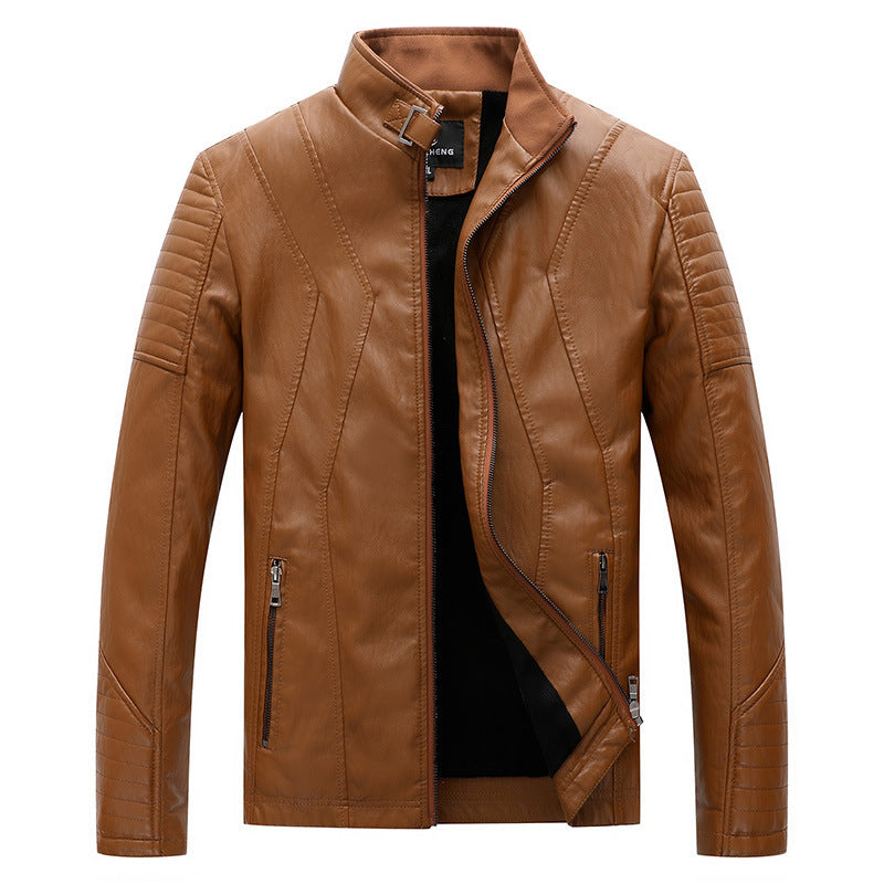 Herren schlankes Kunstleder-Bikerblouson mit Stehkragen, Ziersteppungen und Reißverschlusstaschen Drune