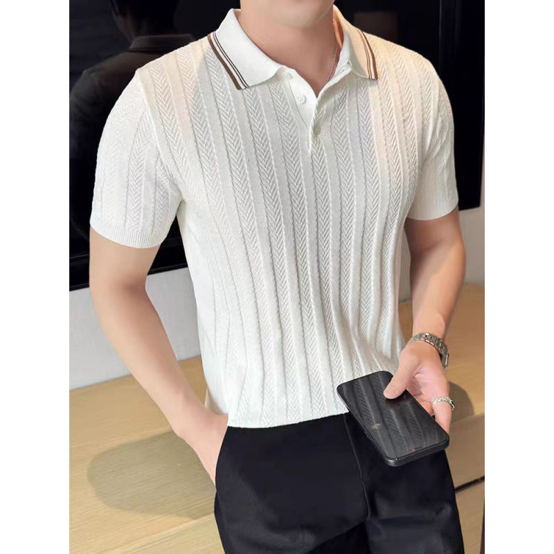 Herren Elegantes Kurzarm-Strickpoloshirt mit Struktur Drune