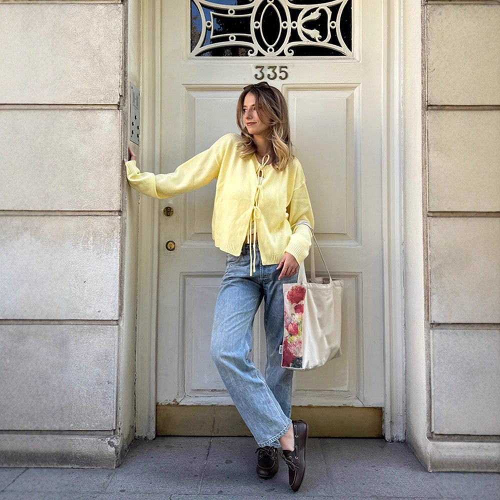 Damen Strickcardigan mit frontaler Schnürung & legerer Oversize-Silhouette Drune