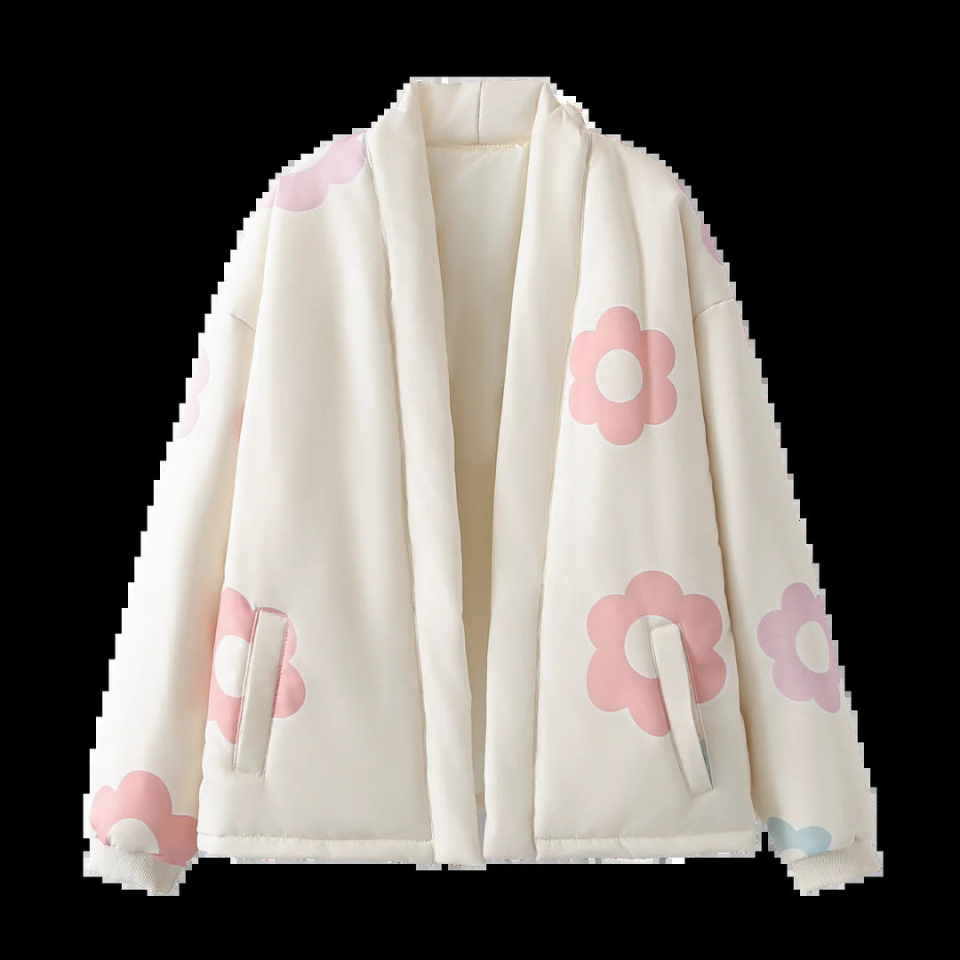Damen nan gesteppte Kimono-Shortjacke mit wattierter Füllung und floraler Applikation Drune