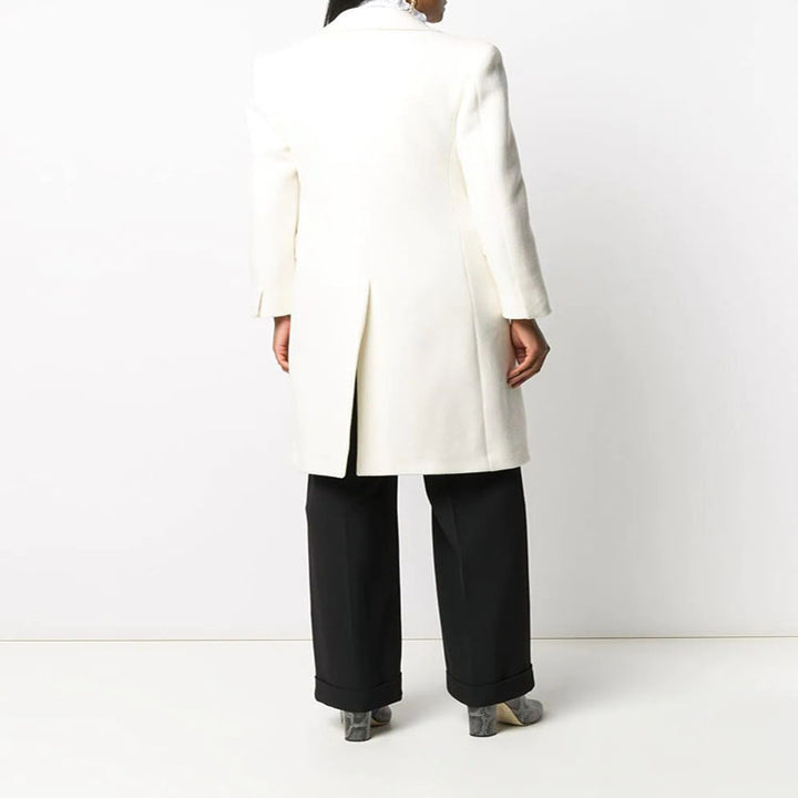 Damen Clean-Cut Longmantel mit überschnittenem Revers und klarer Tailoring‑Silhouette Drune