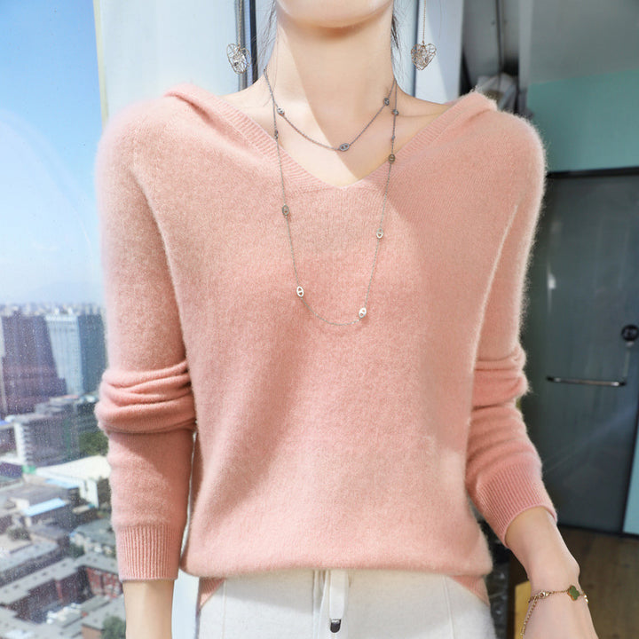 Damen Kuscheliger Kapuzenpullover im Angora‑Look mit feinem Rippbund Drune